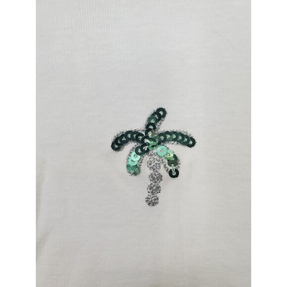 Talbots Woman 100% Cotton White Sequined Palm Trees Short Sleeve T-Shirt Size 2X - Picture 3 of 7